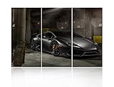 TUMOVO Wall Art Hd Printed Landscape Posters Modular Pictures 3 Pieces Flashy Black Cool Sports Car Canvas Wall Art Paintings Room Home Decor - 28 x 14inch x 3 Panel