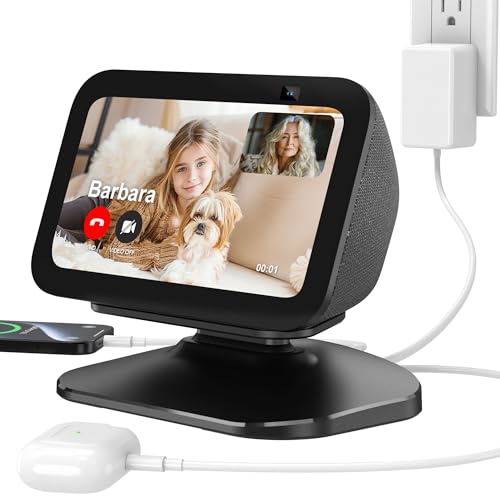 PlusAcc Stand for Show 5 (3rd Gen) - Adjustable Table Holder with 2 Charging Ports (USB-C & USB-A), Tilt Magnetic Base Station for Charge Cellphones and Earbuds, Non-Slip Base (Black)