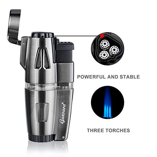 Torch Lighters Butane Refillable Cigar Lighter 3 Jet Flame Strong Flame Windproof with Punch（No Fuel Include) - Thumbnail 3
