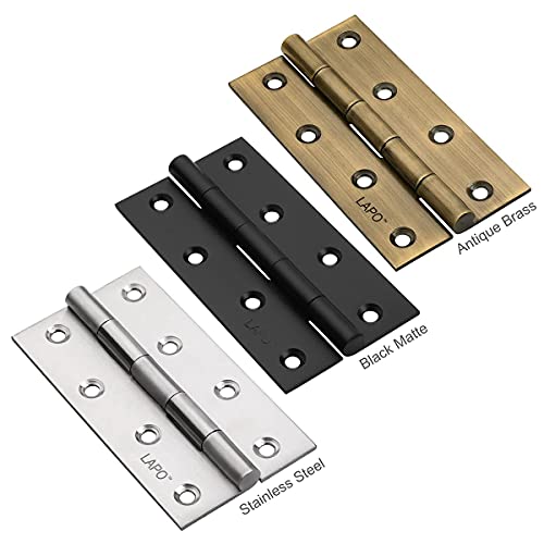 Image of LAPO Door Hinges, 4 Inch x 14 Gauge /1.8mm Thickness, Heavy-Duty Stainless-Steel Hinges, Noise-Free Operation, for Kitchen Doors, Cabinets & Windows, 5 Years Warranty, Antique Finish, Pack of 4