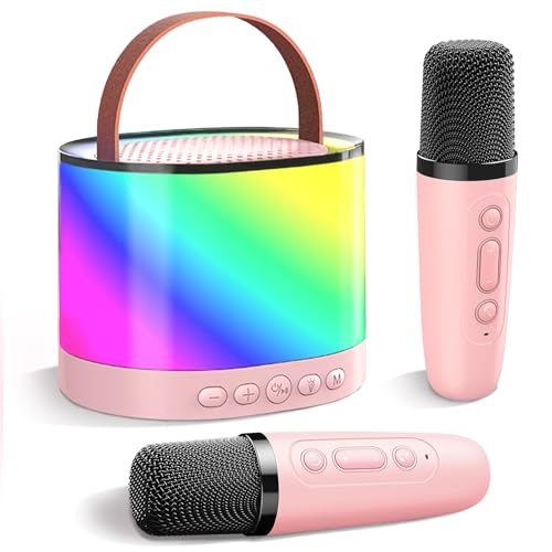GQBVPN Microfono Karaoke Infantil Juguetes, Karaoke con 2 Micrófonos Inalámbricos, Máquina de Karaoke Bluetooth portátil, Regalo para Niño Niña 3 18 Años (Rosa)