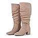 Chicblooms Women's Extra Wide Calf Dress Boots Slouchy Suede Boots with Block Heel, Taupe Suede, 8 M US
