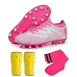 brooman Kids Firm Ground Soccer Cleats Boys Girls Football Shoes with Shin Guards and...