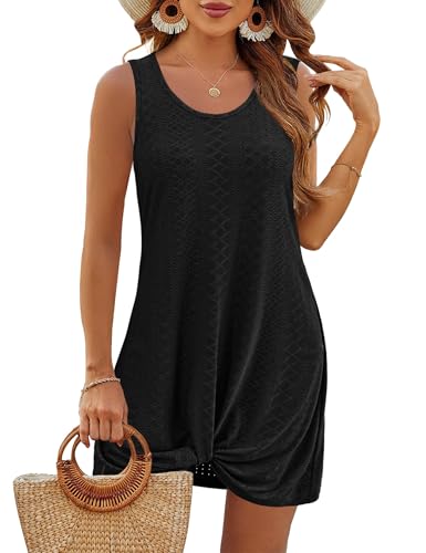Swimsuit Coverup Summer Dresses for Women 2025 Eyelet Crew Neck Loose Sleeveless Sundresses Twisted Dresses3