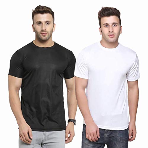 Image of TQH Men Dri Fit Polyester Half Sleeve Round Neck Multicolor t Shirts - Combo Set of 2