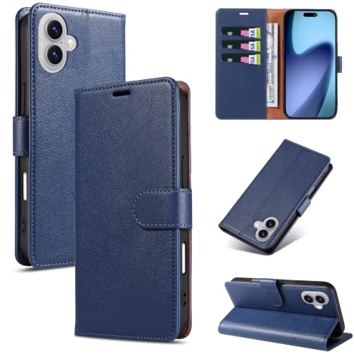 RKINC Wallet Case for iPhone 16, 3 Card Holders, Blue