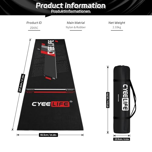 Cyeelife Carpet Mat 297 X 66cm, Mit Rutschfester Unterseite aus Gummi,Professionelle Dartmatte zum Schutz des Bodens und der Dartpfeile