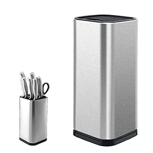 Bloque de Cuchillos Universal, Porta Cuchillos de Cocina, Portacuchillos de Plata, Portacuchillos Cuadrado, para Cuchillos y Tijeras (Cuadrado)