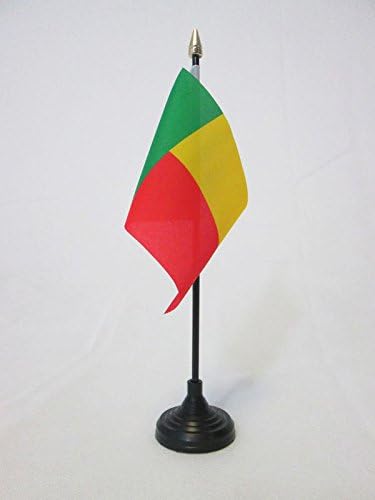 AZ FLAG, Benin Table Flag 4'' x 6'', Beninese Mini Desk Flag 100% Polyester 15 x 10 cm, Office Mini Banner with 10'' Pole