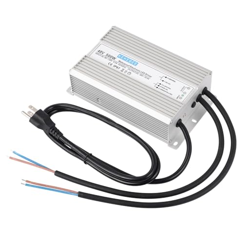 LED Driver 48V 500W Waterproof Power Supply AC90-130V to DC48V10.4A Low Voltage Transformer IP67 Switching Power Supply Suitable for Indoor and Outdoor LED Lighting and Any 48V DC Equipment