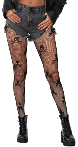 Skull Tights, Sexy High Waist Fishnet Tights - Premium Stretchy Fishnet Stockings, Trendy and Comfortable Halloween