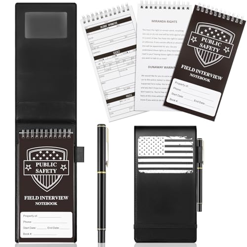 Resurhang 3 Pcs Public Safety Police Field Interview Notebook with PU Leather Cover Pen Steno Notepad Police Ticket Book Interview Equipment Accessories for Law Enforcement Incident Report, 70 Sheets