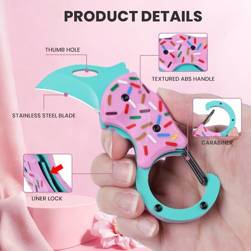 Image of coldown 3 Pack Cute Pocket Knife Gifts for Women Men Adults | Folding Knives Gadgets with 1.34in Stainless Steel Blade, Box Cutter with Donut Pattern, Unique Gift Idea for Her