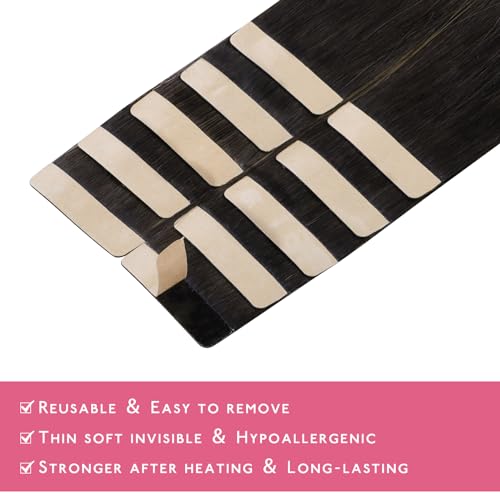 Image of WENNALIFE Tape in Hair Extensions Human Hair Balayage Natural Black to Chestnut Brown Tape in Extensions, 10pcs 20g 12 inch Remy Invisible Tape Ins Straight Soft Real Human Hair Tape in Extensions