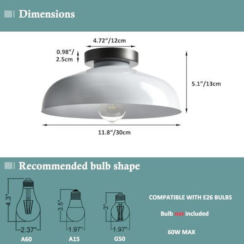 DIRYZON Modern Ceiling Light Industrial Semi Flush Mount Ceiling Light with 12-Inch White Metal Barn Shade by DIRYZON - Image 5