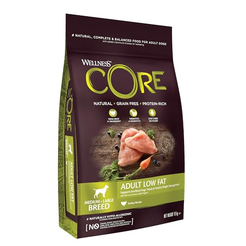 Wellness CORE Low Fat, Croquettes pour Chien de Grande et Moyenne Taille, Faible en Graisses, Contrôle du Poids, 100% Naturelles et Viande Fraiche, Dinde, 10 kg
