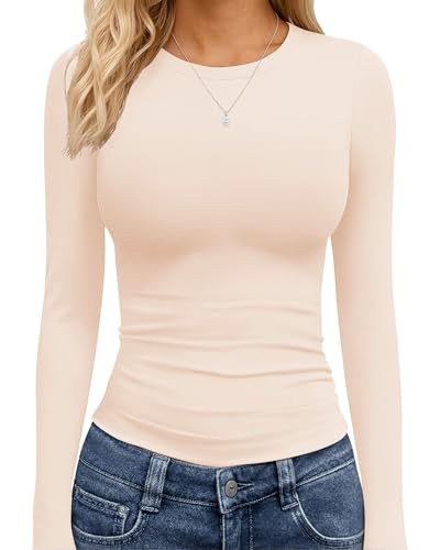 TNNZEET Beige Long Sleeve Shirt Women Fall Fashion Crop Top Basic Tee 2026 - 2