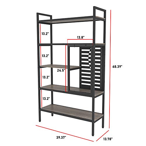 Weehom 5-Tier Adjustable Industrial Bookshelf, Modern Wood Bookcase With Stable Metal Frame, Open Storage Shelves Standing Shelving Unit For Living Room Bedroom Kitchen Office #TOP7