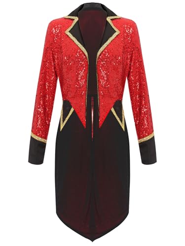 IEFIEL Chaqueta Lentejuelas de Domadora de Circo Disfraz para Mujer Chaqueta y Traje Blazer Esmoquin Disfraz Presentadora Circo para Halloween Carnaval S-3XL Rojo S