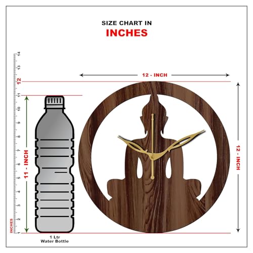 Image of SKYVILLA 12 Inch Wooden MDF Buddha Analog Wall Clock with English Numerals, Romans | Silent Quartz Movement | Lightweight Without Glass Design for Home (Brown)