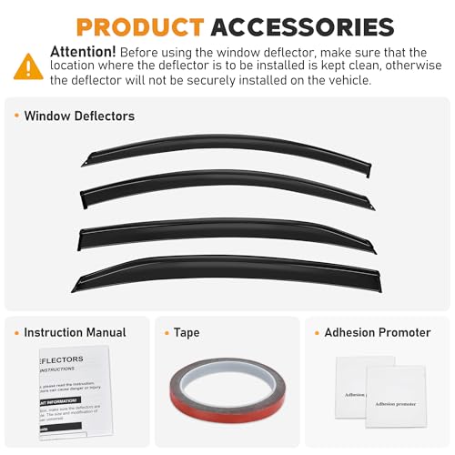 Image of Shatterproof Taped-On Window Deflectors for Nissan Sentra 2020-2025, Rain Guards, Window Visors for Car, Vent Deflector, 4pcs