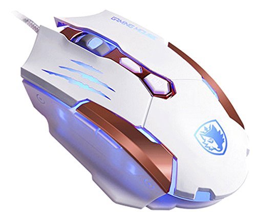 Sades Q6 2016 USB 7 toetsen gaming muis voor pc, 3500 dpi, 4 optische LED-kleuren, metalen onderkant (zwart) Q6WHITE Q6WHITE