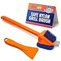 CitruSafe 3in1 Nylon Grill Brush with Cookbox Scraper - Made in USA - Non Metal, No Wire Bristles, Safe BBQ Brush for Outdoor Grills - Grilling Accessories & Tools to Clean Cool Grill Grates