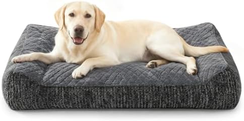JOEJOY Orthopädisches Hundebett Grosse Hunde, Ergonomisches Hundebett Waschbar Abnehmbar, Hundesofa rutschfest mit Erhöhtem Rand, Hundekorb Weiches Schneeflocken-Fleece, 97x71x22cm