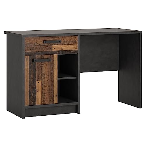 Schreibtisch im modernen Industrial Design in grau mit Holz Nb., platzsparender Jugendzimmer Arbeitsplatz mit Stauraum, Jugendschreibtisch, Lerntisch, Arbeitstisch, Bürotisch, B/H/T ca. 120/74/52 cm