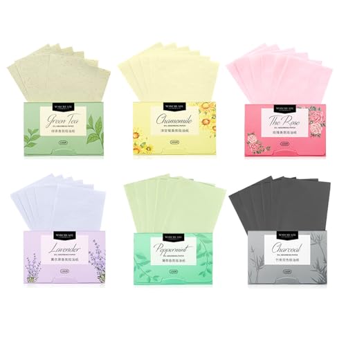 600 Sheets Face Blotting Papers Oil Absorbing Sheets Oil Control Paper for Oily Skin Care 6 Colours, 1 count (Pack of 600)