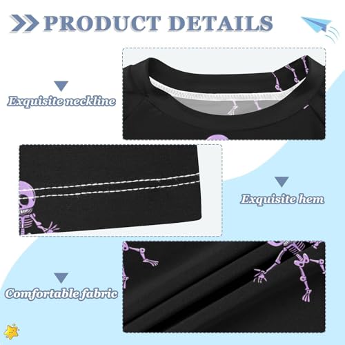 ALAZA Kids Rash Guard Boys Toddler Swim Shirts Short Sleeve Purple Skeleton UPF 50+ 3T3
