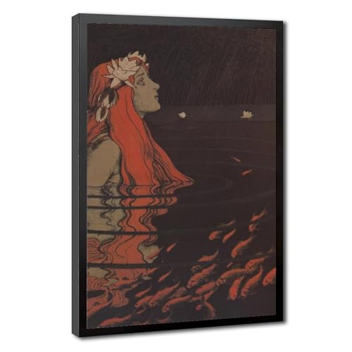 Toile sirène étang poisson rouge : décoration murale bureau giclée 50x76 cm