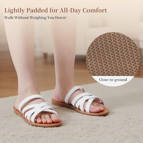 Women's Slide Sandals - Comfy Slip-On Design Strappy Flat Slides for Casual Elegance - Fashionable and Trendy Summer Flat sandals Shoes for Girls and Women - Flat Slides Size 10 - White by DAYDAYGO - Used condition - Image 4