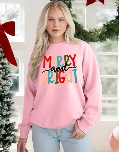 MAPICK Christmas Merry Sweatshirt for Women Fleece Linend Crewneck Casual Pullover Tops Xmas Sweaters for Women 2025(Pink,XX-Large) — view 4