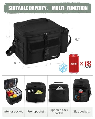 Image of JOYHILL Tactical Lunch Box for Men, Insulated Lunch Bag with Detachable Bottle Pouch Holder, Medium Durable Thermal Cooler Bag,Modern Leakproof Bag for Work, Camping, Picnic,Green,13L /18 Can