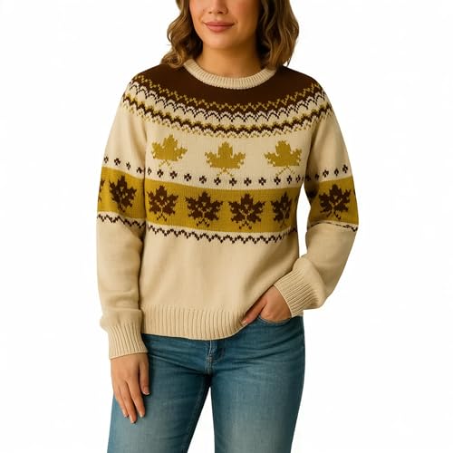 Women's Fall Maple Leaf Knit Sweater Autumn Crewneck Pullover Jumper Thanksgiving Outfit Pumpkin Patch Sweater Gift
