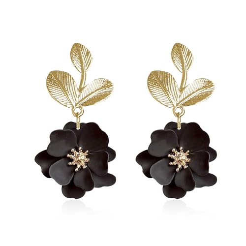 Boho Flower Earrings for Women Cute Dangle Drop Gold Leaf Floral Studs Hook Statement Jewelry Sweet Earrings