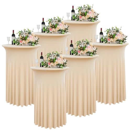 Nobed HHT 6 Pack Champagne Round High Top Cocktail Table Cloth 36inch×43inch Wrinkle Free Stretch Spandex Cocktail Tablecloths Table Covers for Party Wedding Banquet Baby Shower Birthday