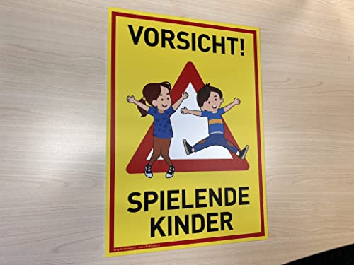 Großes Schild Vorsicht! Spielende Kinder | 30x42cm | wetterfestes PVC-Schild mit UV-Schutz | signalgelb | Achtung Spieplatz | Langsam! Spielende Kinder - Image 6