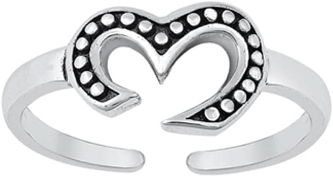 Sterling Silver Oxidized Open Heart Band Bali Om Toe Midi Ring 925 New
