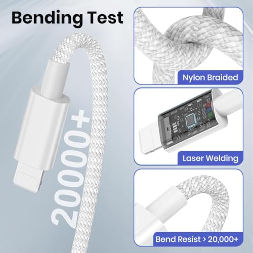 Image of Verilux 18W USB A to Lighting Fast Charging Cable With 480Mbps High-Speed Data Transfer, 2M /6.6FT Lighting Cable Nylon Braided Compatible with iPhone 14 /14 Pro /14 Pro Max /13 /12 /11 /XR /XS /X /8 S
