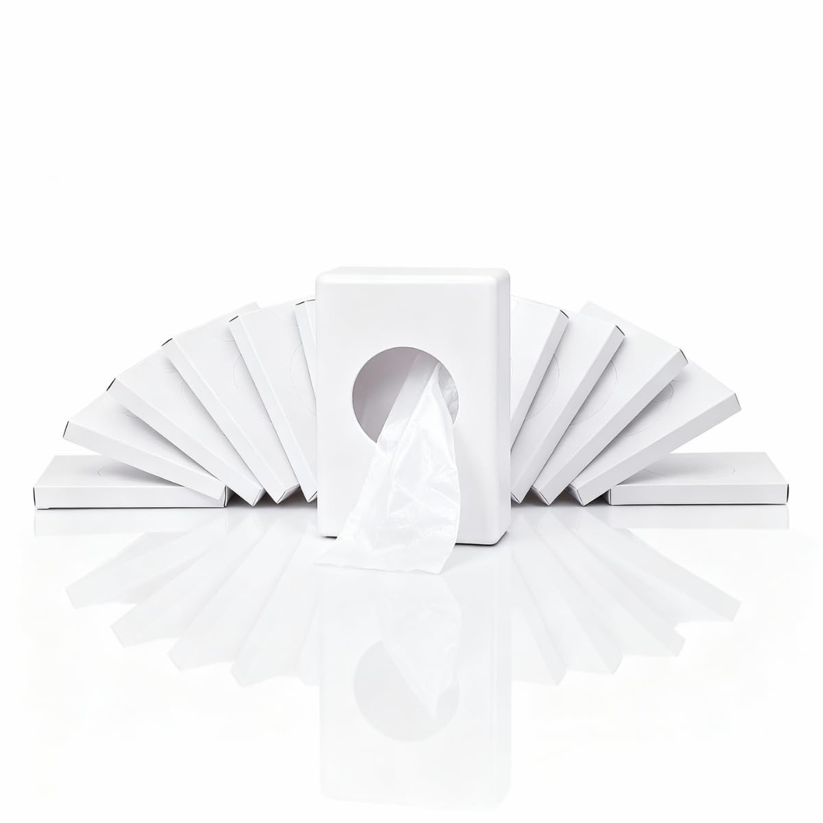PE-Hygienebeutel Set mit Kunststoffspender, Hygienebeutelspender für Damenbinden und Tampons, hygienisch und diskret, in Weiß und Chrom (Weiß)