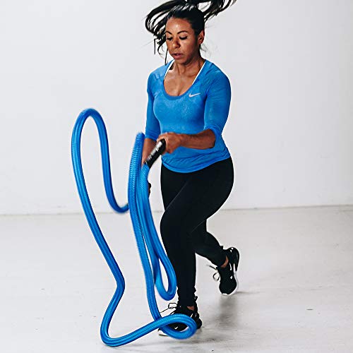 Hyperwear Hyper Rope Elite Short Heavy Metal Core Small Space Advanced Battle Rope Get Full Size Rope Cardio Strength In Under 6Ft Space, No Anchor Needed (Blue, 19Lb, 1.5In, 25 Ft) #TOP4