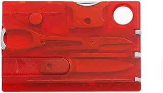 Swiss Style 12-in-1 Credit Card Multitool, Red, Stainless Steel, Pocket Size with LED Light, Screwdrivers, Scissors, Knife, Magnifying Glass
