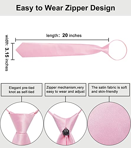 Image of YourTies Zipper Tie for Men Adjustable Pre-tied Satin Neckties and Pocket Square Set Solid Color Business Formal Wedding