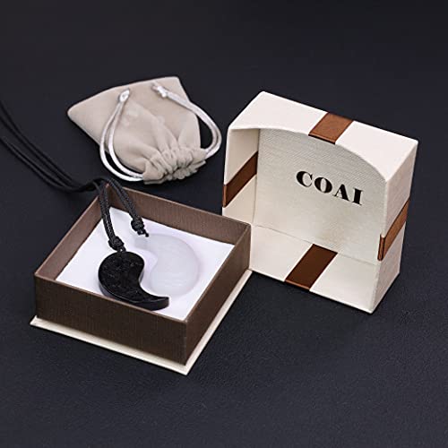 Coai Yin Yang Obsidian White Jade Stone Phoenix Dragon Matching His And Hers Necklaces #TOP6