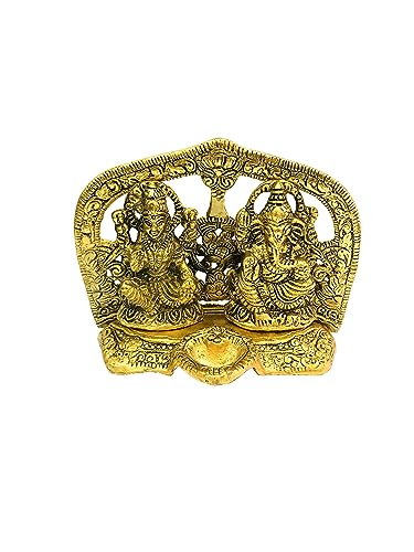 Gavya International Laxmi Ganesha Statue idol With Diya for Pooja Home I Office I Colleagues I Temple I Diwali Pooja I Murti Sculpture showpiece Height- 4.75 inch
