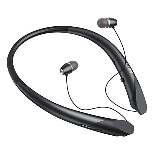 NVOPERANG Bluetooth Headphones Neckband, Wireless Bluetooth Headset with Retractable Earbuds CVC 8.0 Noise Cancelling Stereo Sweatproof Earphones with Mic for Gym Running, Office (Black)