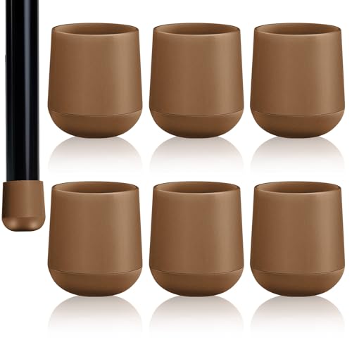 Image of Jetec 6 Pcs Brown Folding Chair Leg Caps, 7 /8 Inch Round Protectors | Heavy-duty Plastic Glides, Non-marring Floor Protectors for Hardwood Tile Floors, Replacement Feet Tips, Round Tube Fit