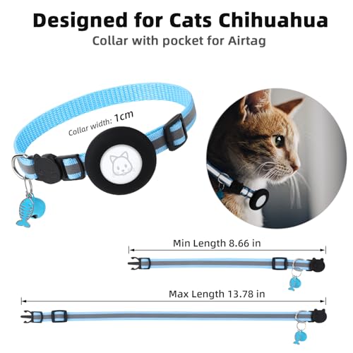 Collar para gato AirTag reflectante impermeable con cascabel de seguridad 8